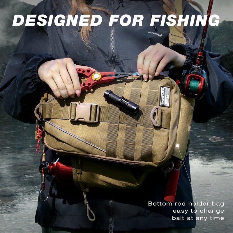 Ghosthorn Fishing Backpack Tackle Sling Bag-Backpack with Rod Holder- Lightweight Tackle Box Fly Fishing Gifts for Men Women (C.Khaki) - Image 5
